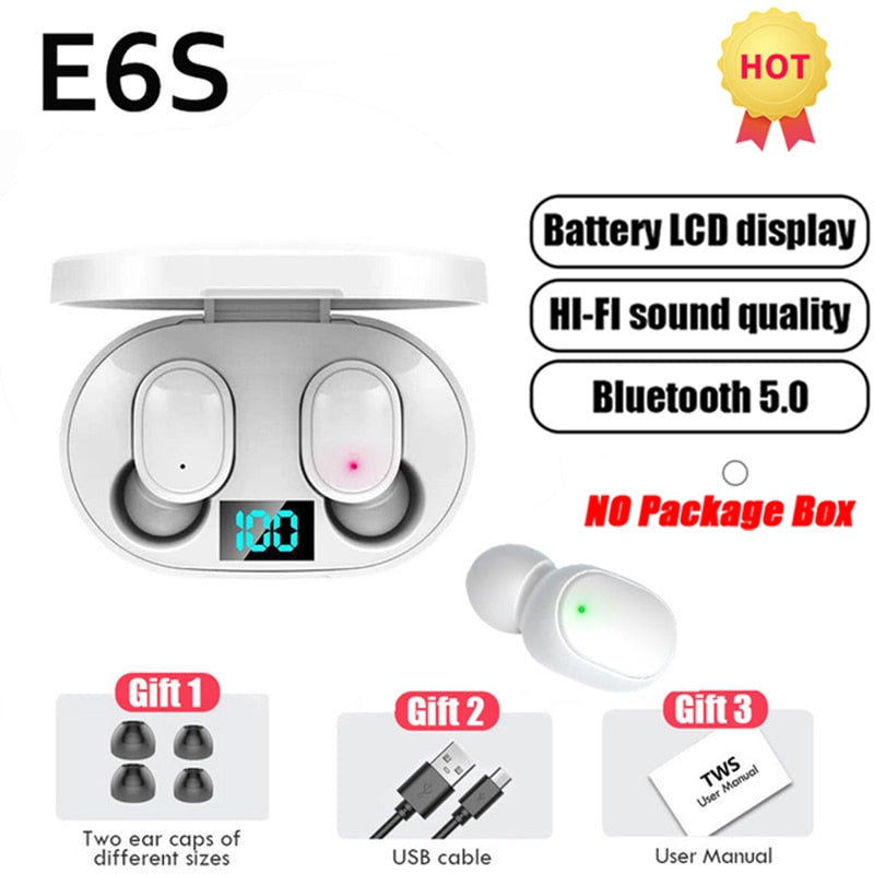 Fones de ouvido Bluetooth Sem fio -TWS E6S